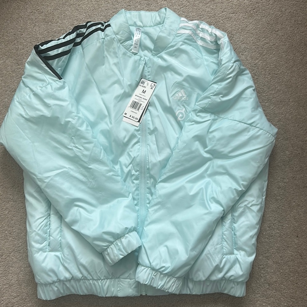 NWT peloton & adidas bomber jacket. Mid warmth, aqua, size medium *never worn*
